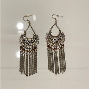 Bohemian Silver and Brown Dangle Earrings